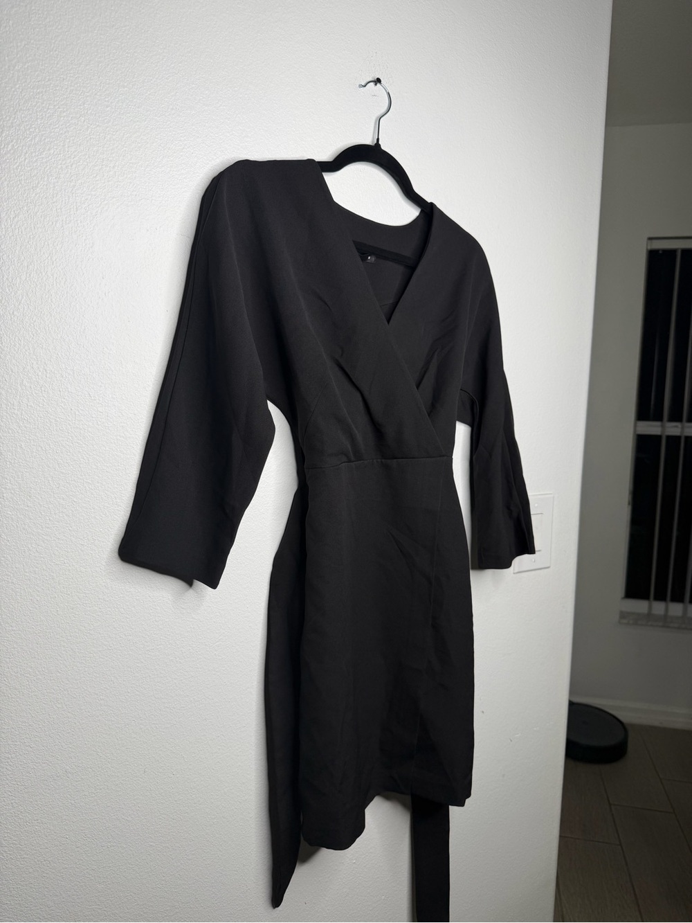 Black V-Neck Wrap Mini Dress